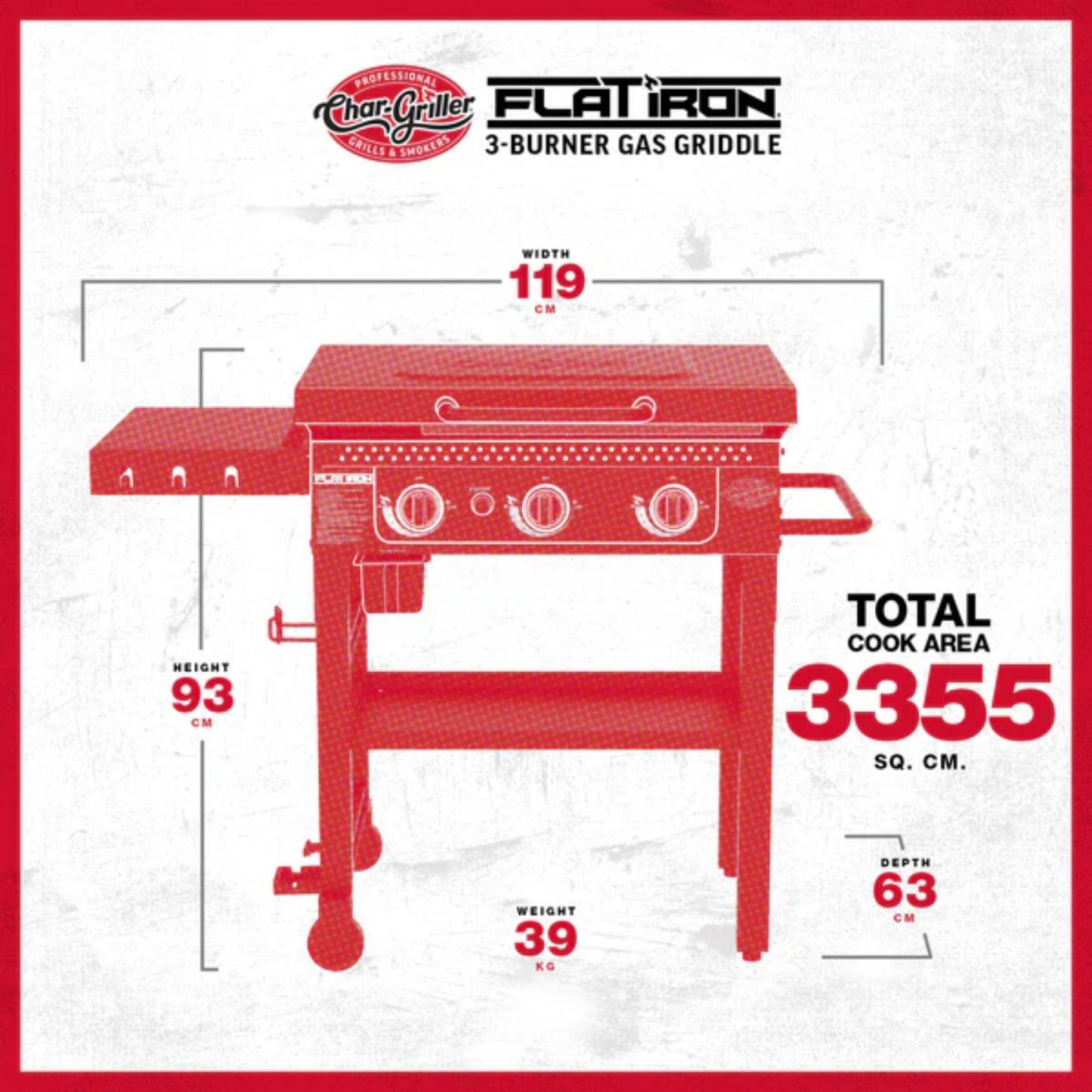 Char-Griller Flat Iron 3 Burner Gas Griddle