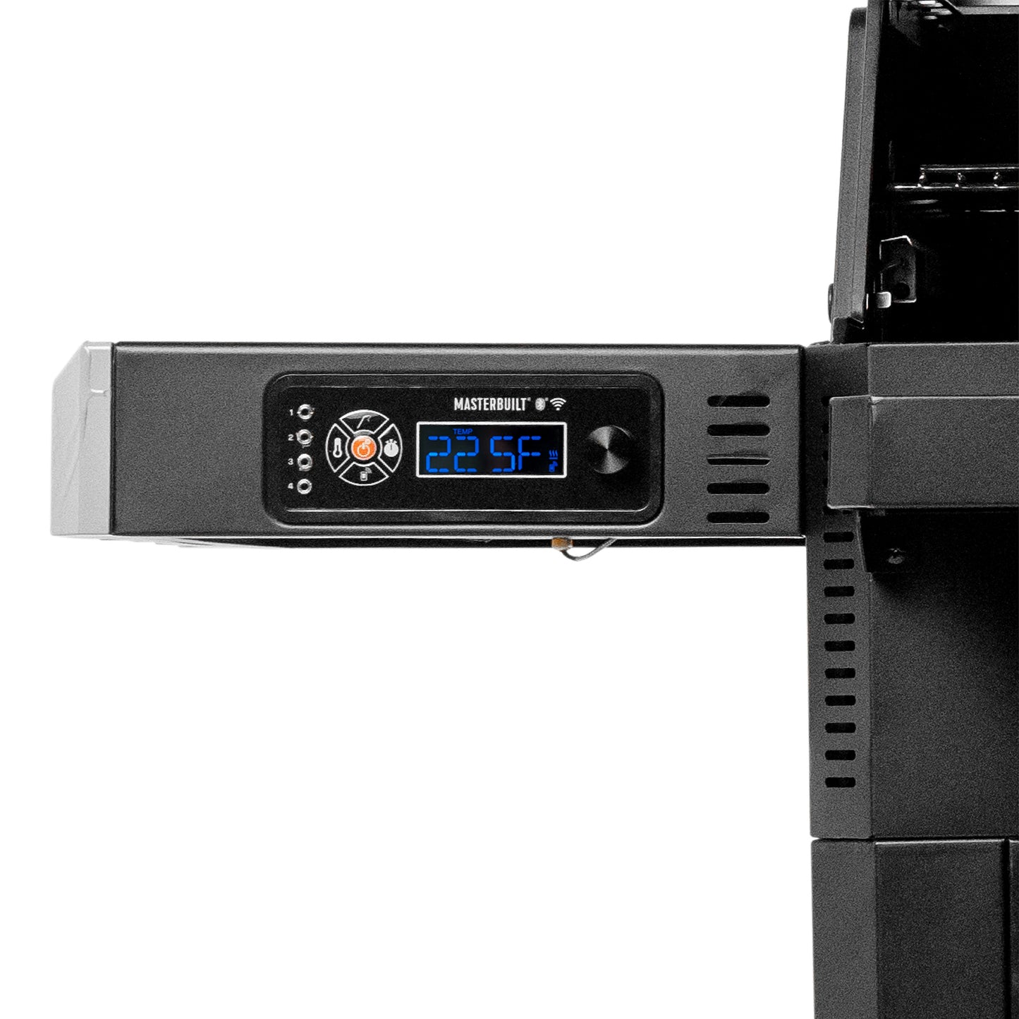 Digital temperature display on a Masterbuilt grill with a white background