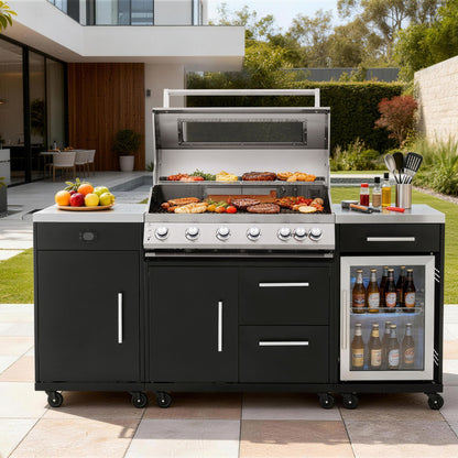 Callow 6 Burner Gas Grill BBQ with Full Kitchen Set
