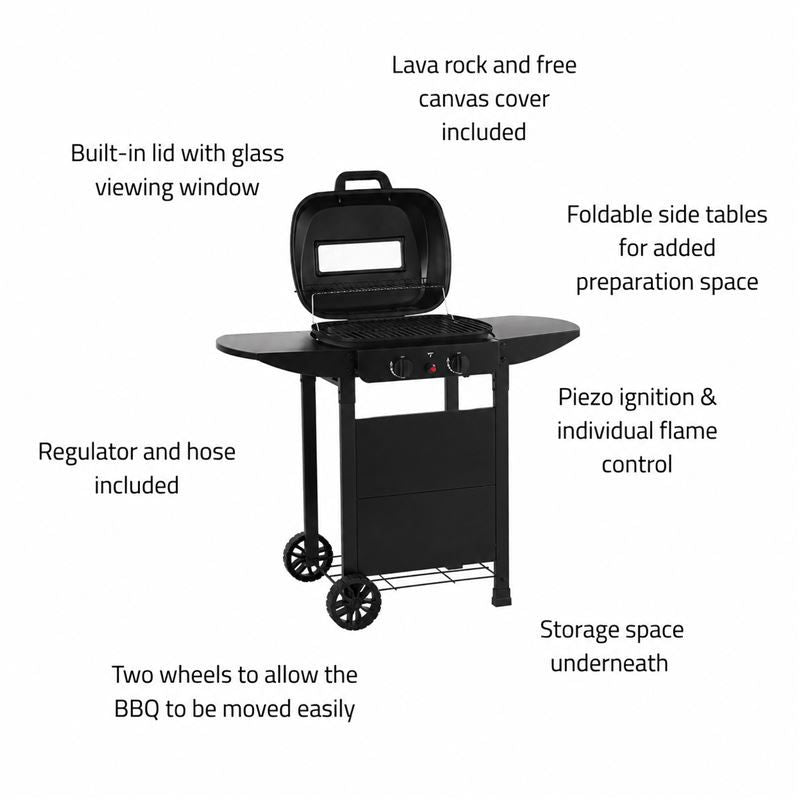 Callow 2 Burner Gas Grill BBQ with Cover and Lid