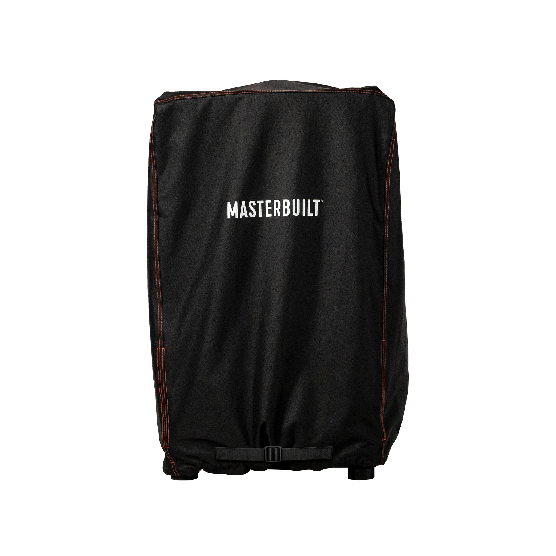 Black grill cover with 'Masterbuilt' logo on a white background