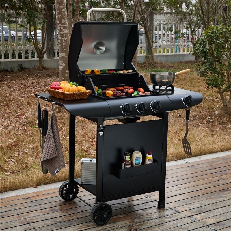Callow 3 Burner Gas Grill BBQ with Cover, Lid and Side Burner