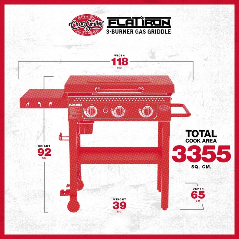 Char-griller - Flat Iron 3 Burner Gas Griddle / Plancha (with UK regulator)