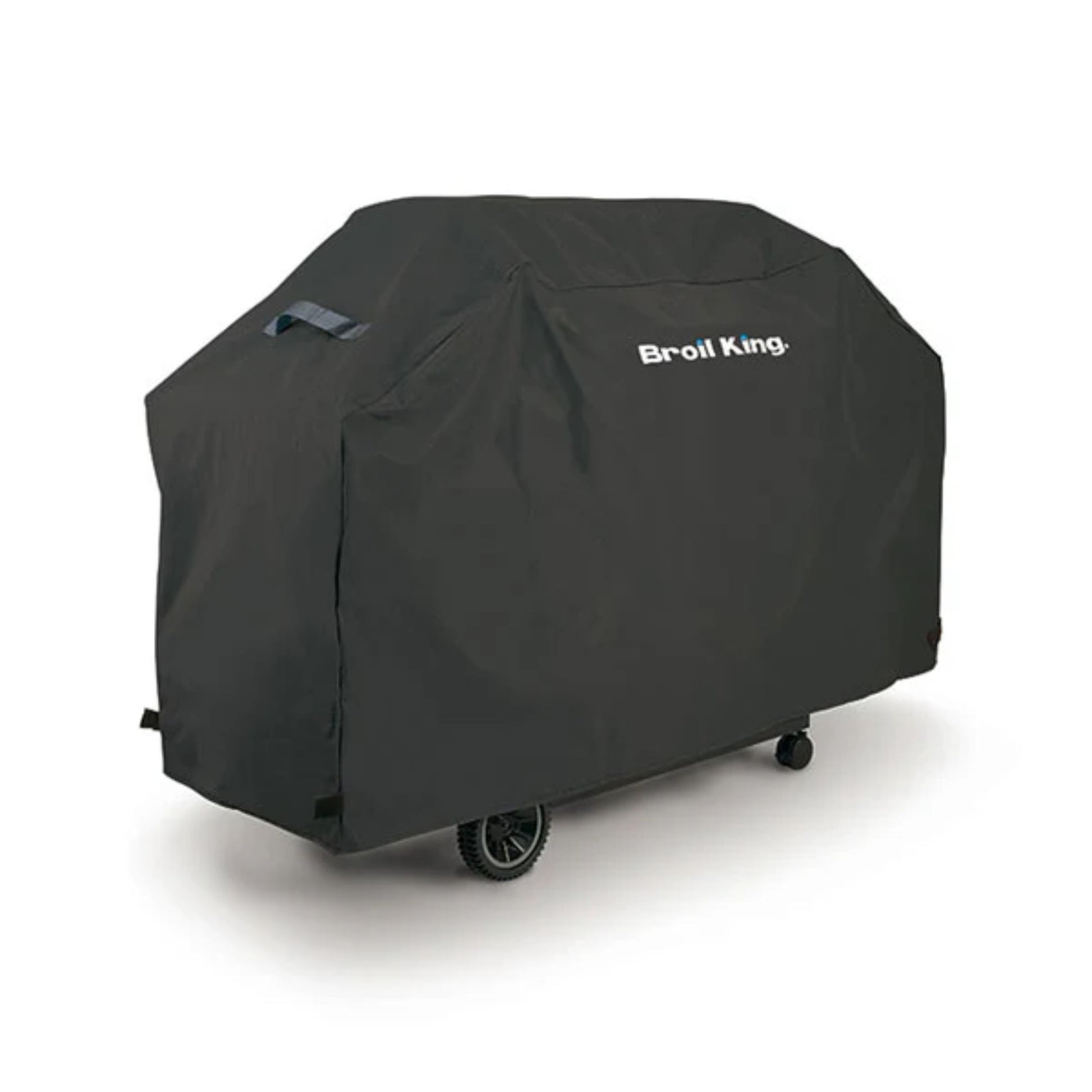 Broil King Baron 590 SELECT weather-resistant BBQ cover fitted over a gas barbecue.