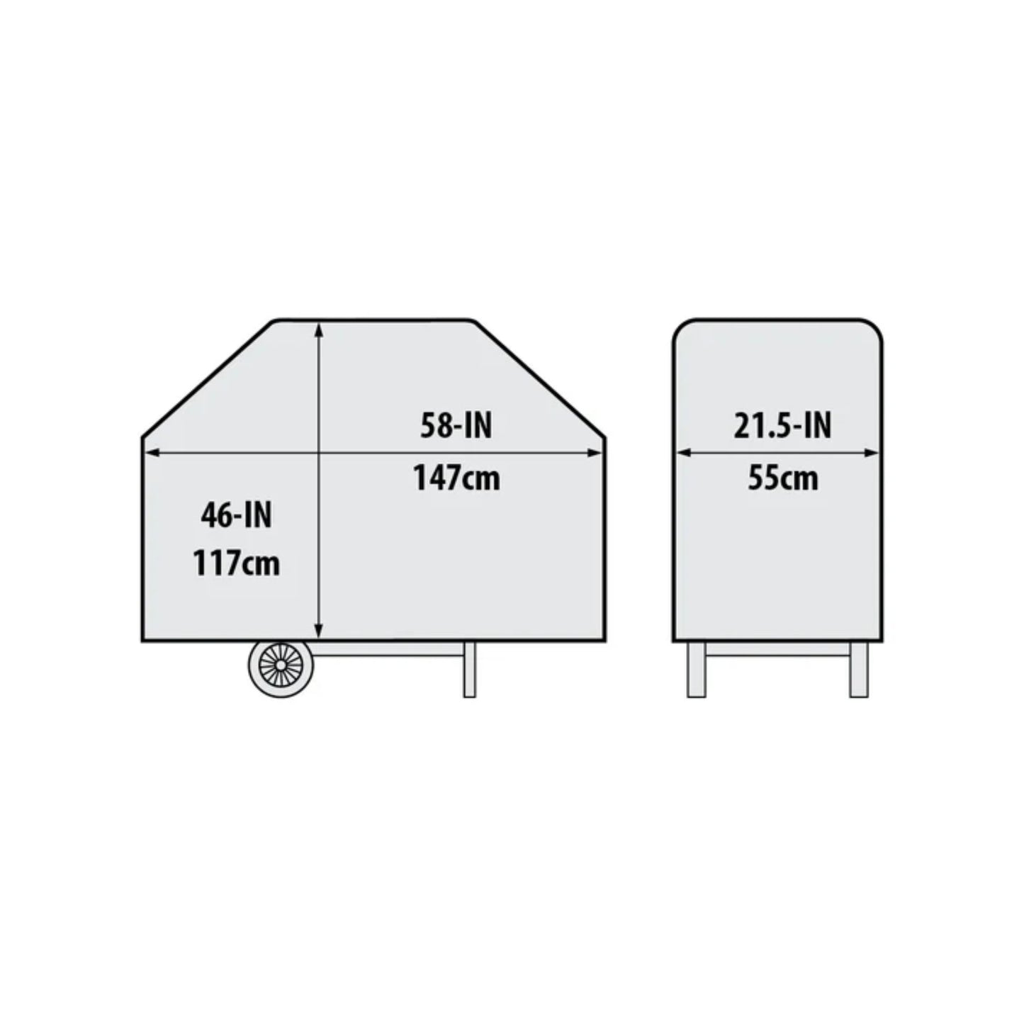Dimensions diagram for the Broil King Crown 430 SELECT BBQ cover showing width, depth and height measurements.
