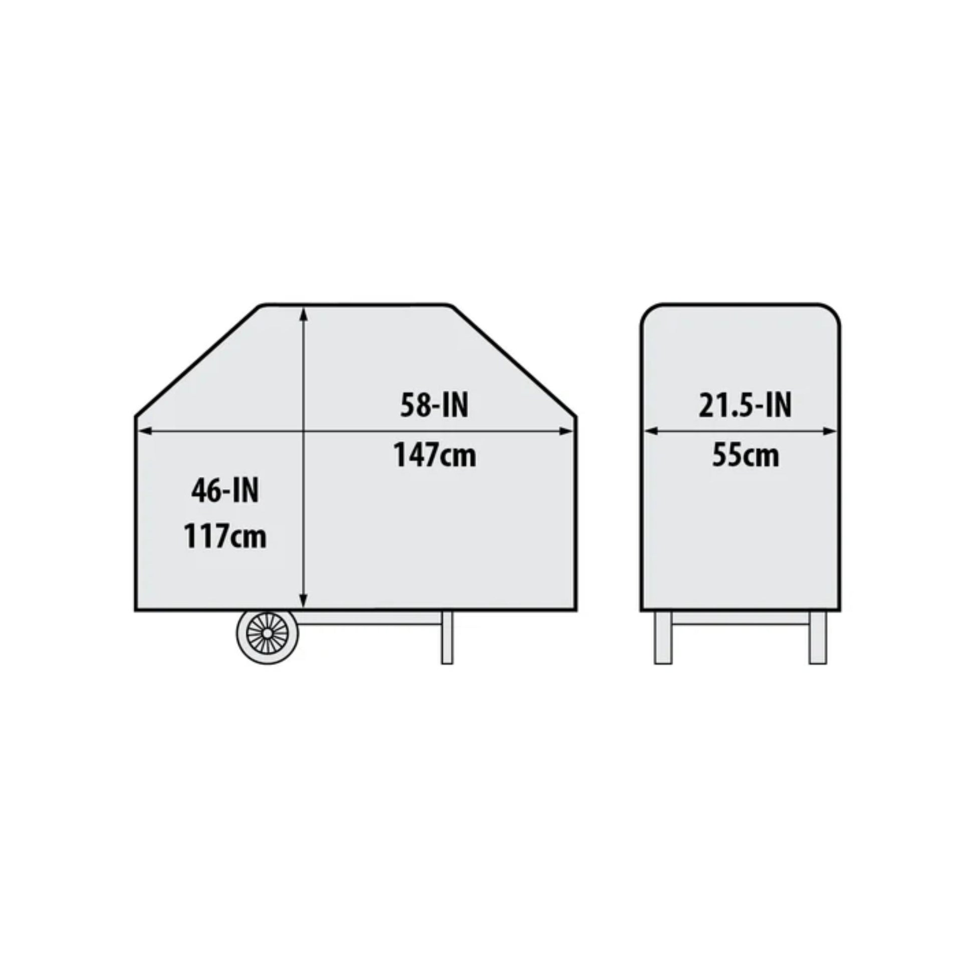 Dimensions diagram for the Broil King Crown 430 SELECT BBQ cover showing width, depth and height measurements.