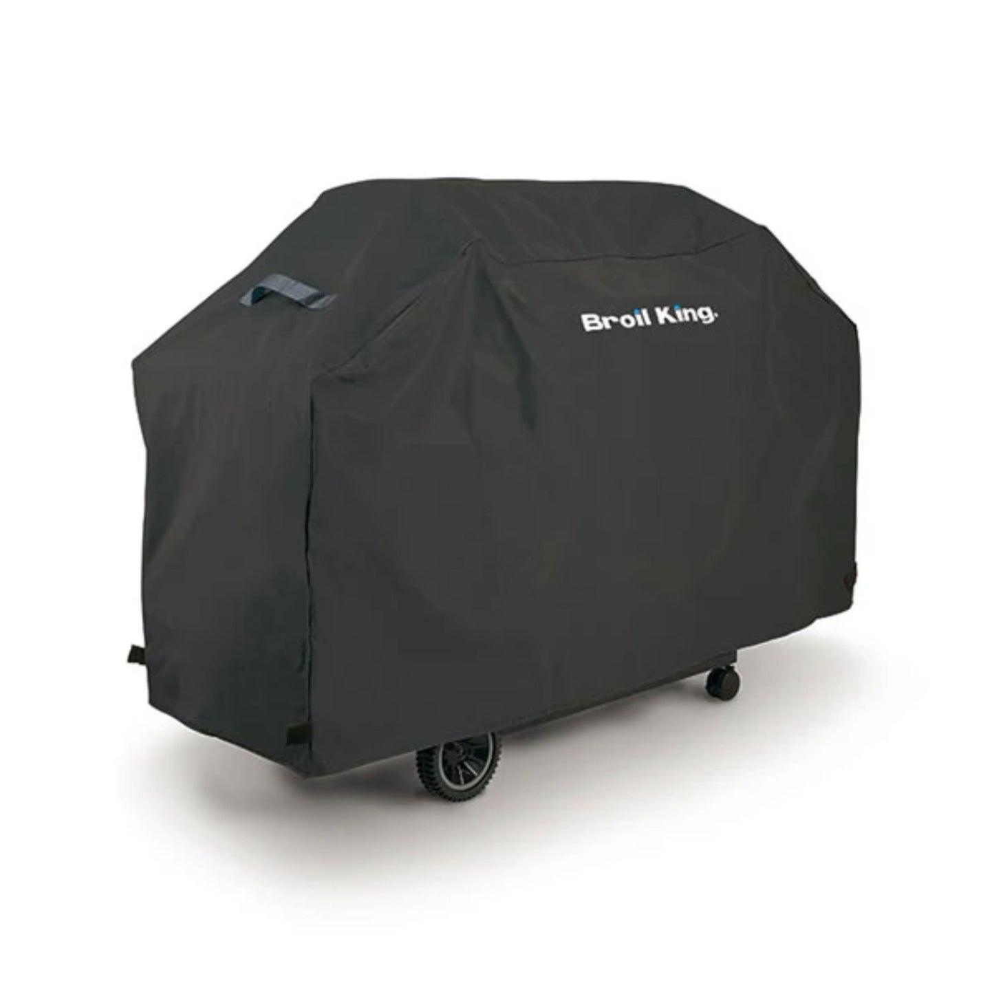 Broil King Royal 340 SELECT weather-resistant BBQ cover fitted over a gas barbecue.