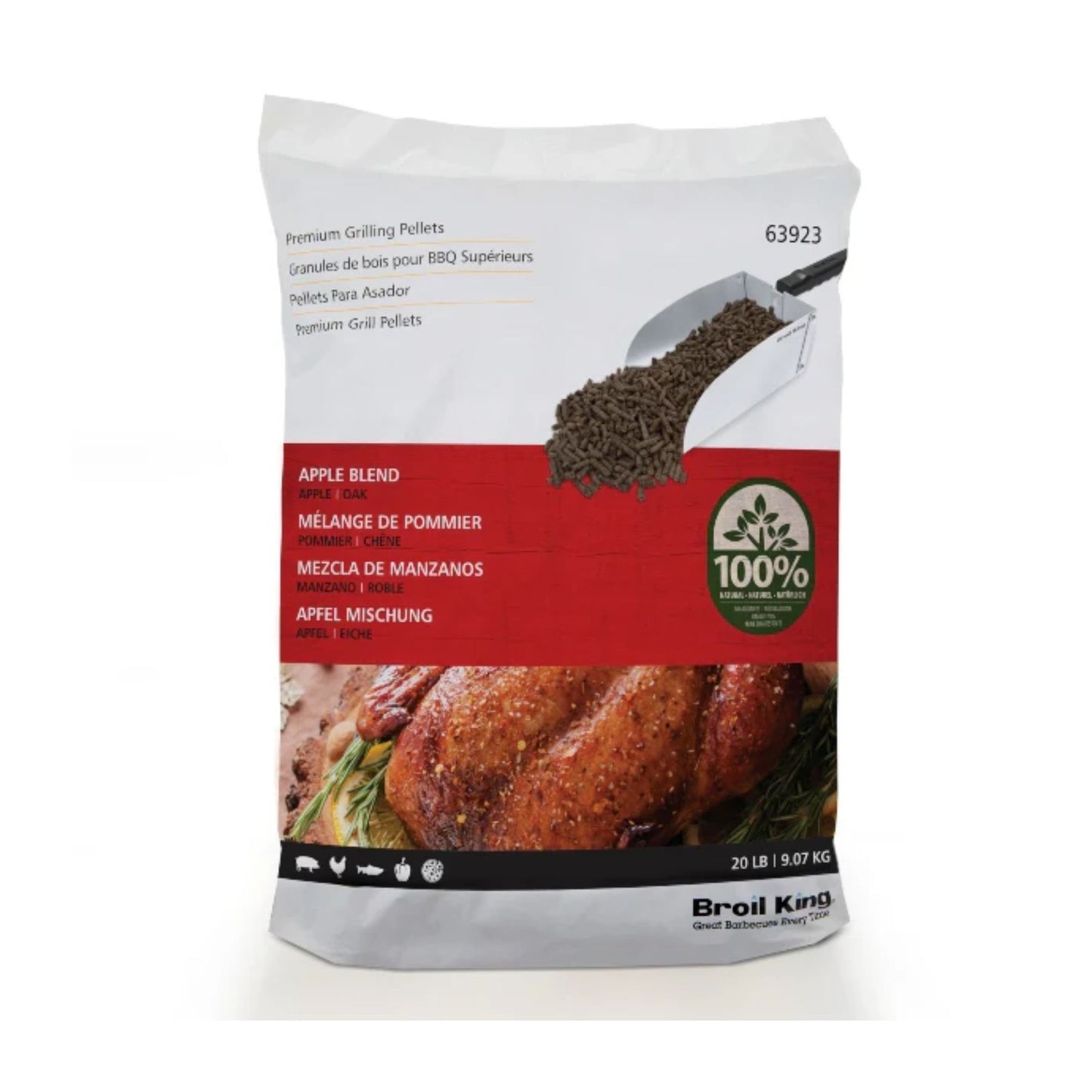 Bag of Broil King apple blend BBQ pellets on a white background