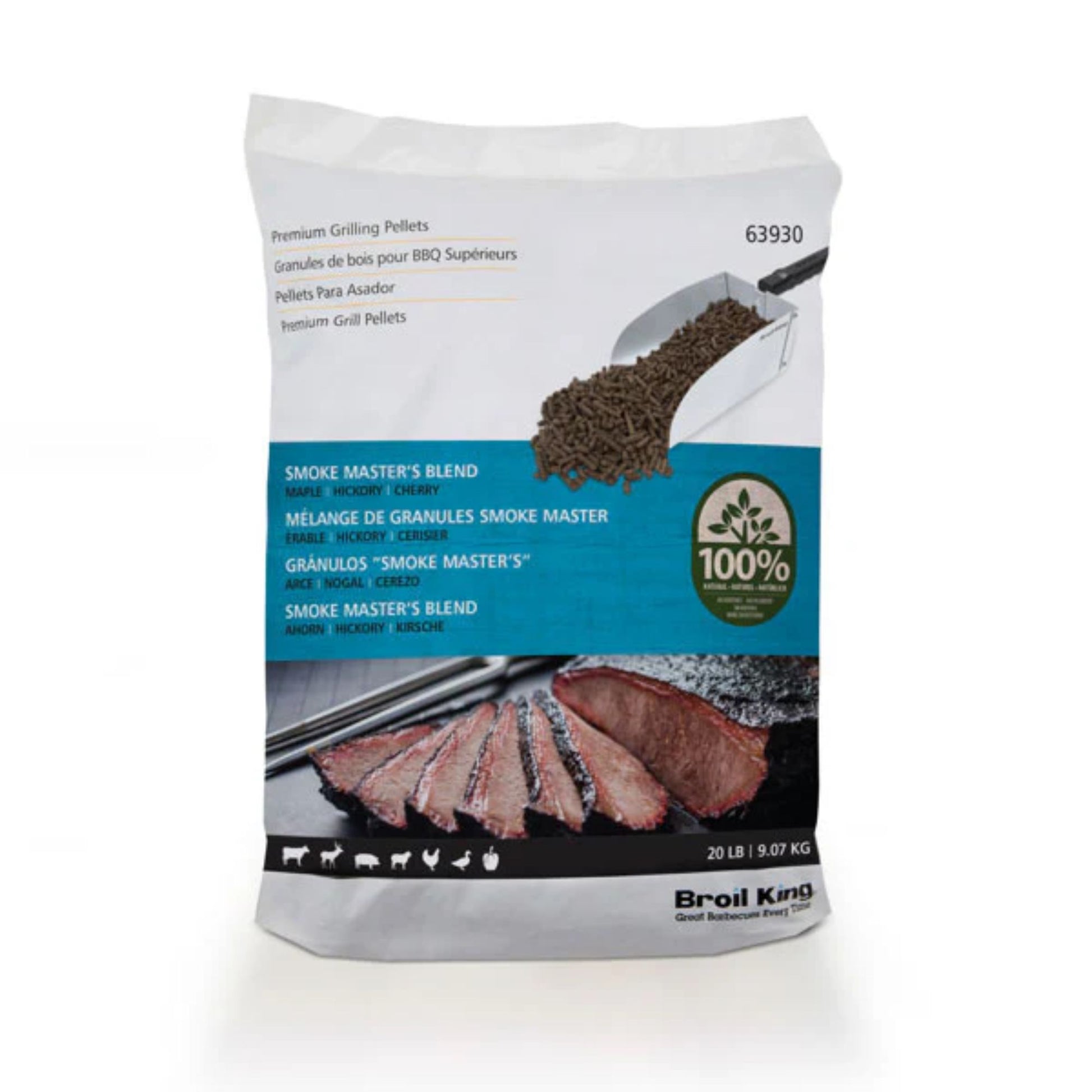 A bag of Broil King smoke masters blend pellets. 