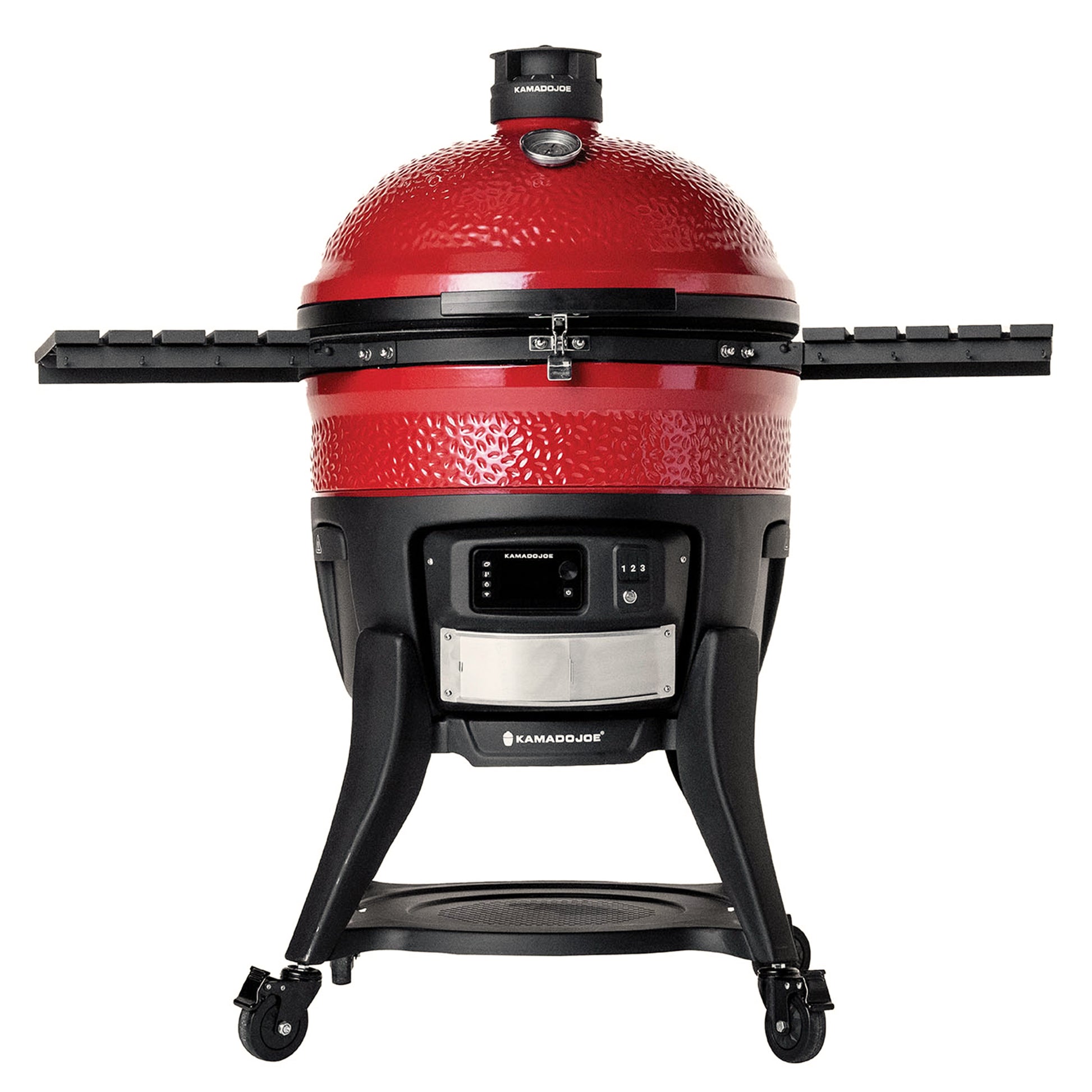 Red Kamado Joe grill on a white background