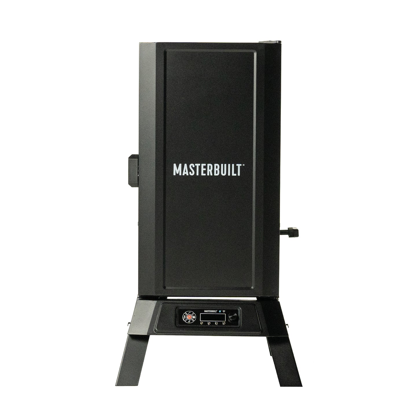 Black Masterbuilt smoker on a white background