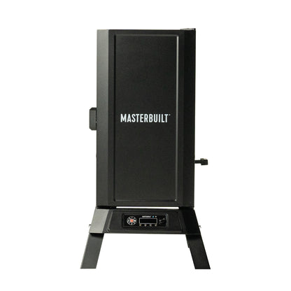 Black Masterbuilt smoker on a white background