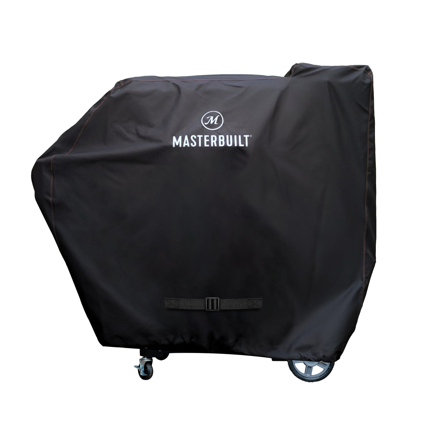 Black grill cover with Masterbuilt logo on a white background
