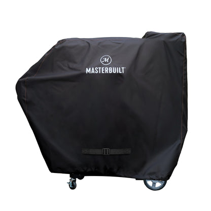Black grill cover with Masterbuilt logo on a white background