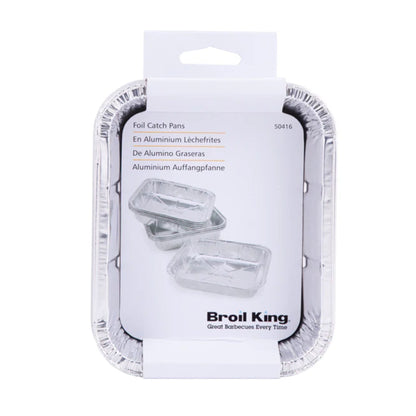 Aluminum foil catch pans in packaging with Broil King branding on a white background