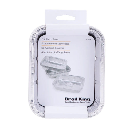 Aluminum foil catch pans in packaging with Broil King branding on a white background