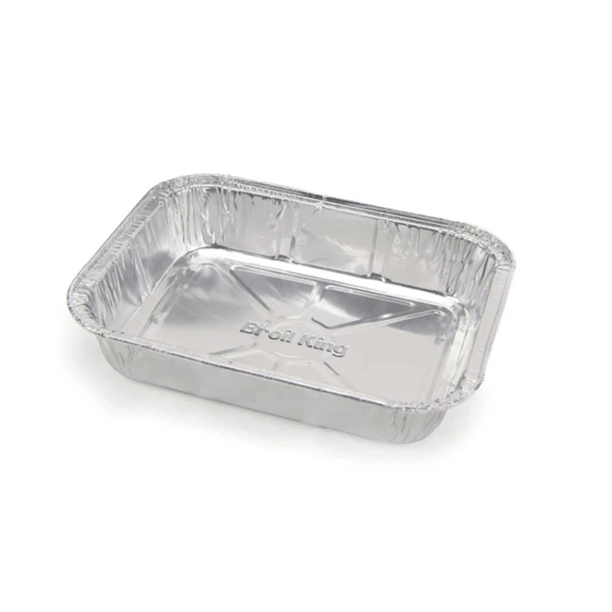 Aluminum foil pan with 'Broil King' branding on a white background