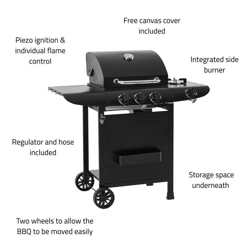 Callow 3 Burner Gas Grill BBQ with Cover, Lid and Side Burner
