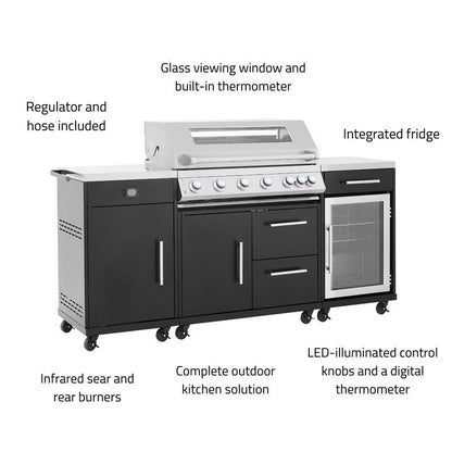 Callow 6 Burner Gas Grill BBQ with Full Kitchen Set