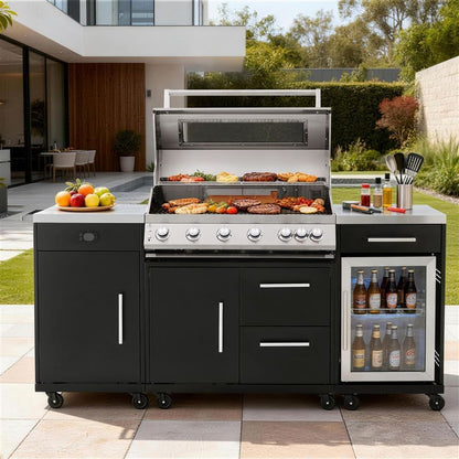 Callow 6 Burner Gas Grill BBQ with Full Kitchen Set