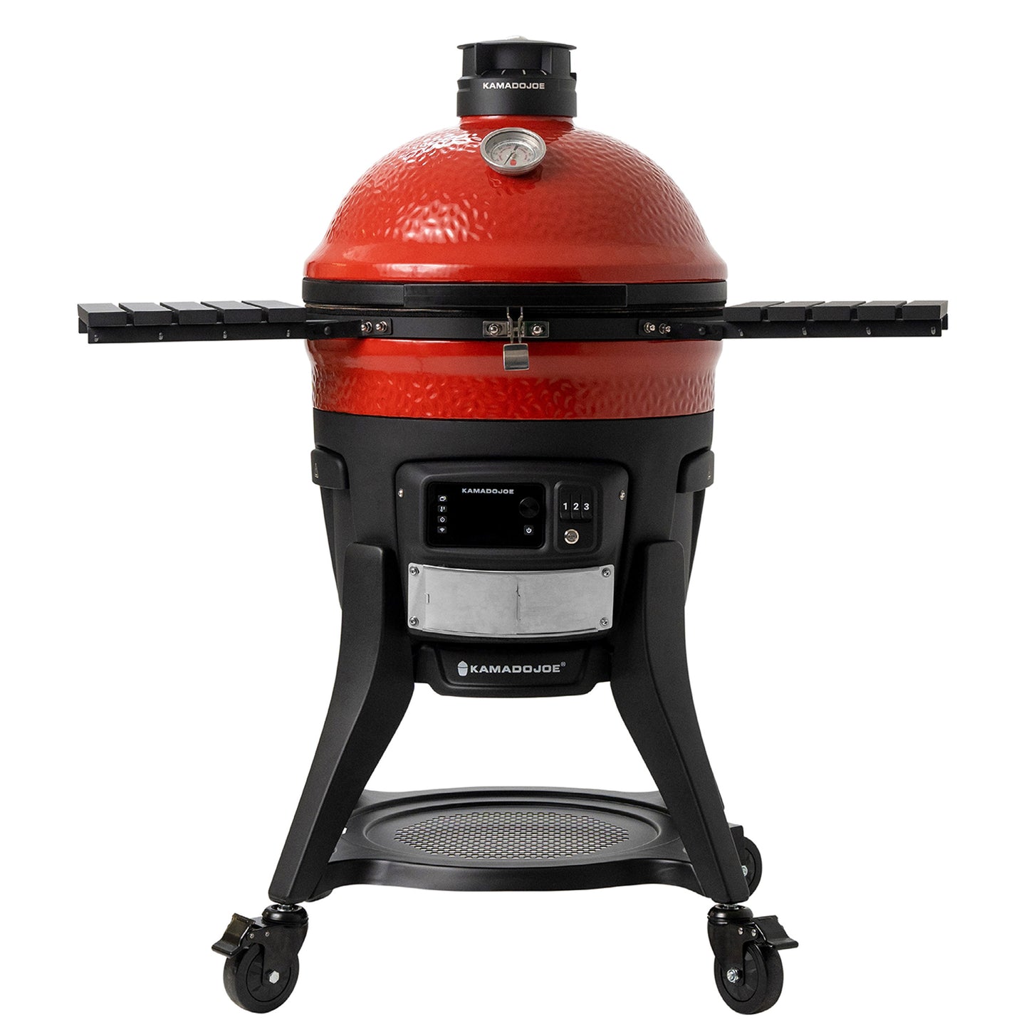 Red Kamado Joe grill on a white background