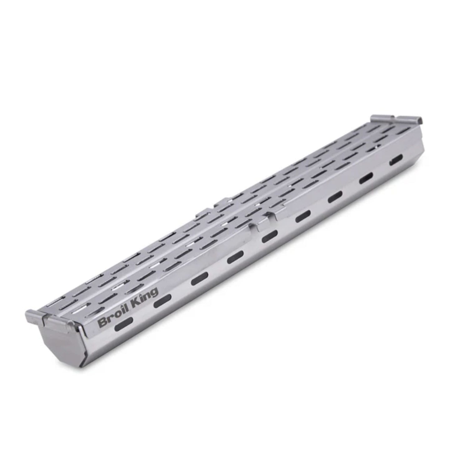 Stainless steel smoker box on a white background.