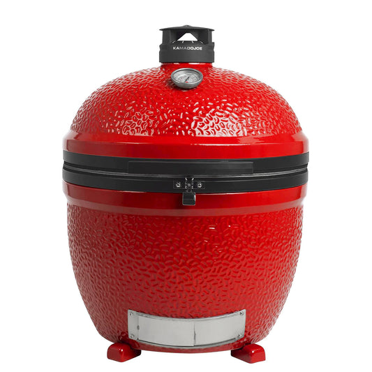 Red Kamado Joe grill on a white background
