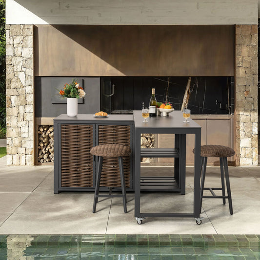 Outdoor Kitchen Table and Bar Stool Set